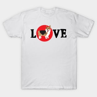 Tri color corgi dog LOVE t-shirt T-Shirt